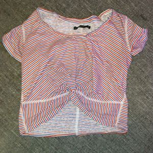 Striped crop tee with knotted detail